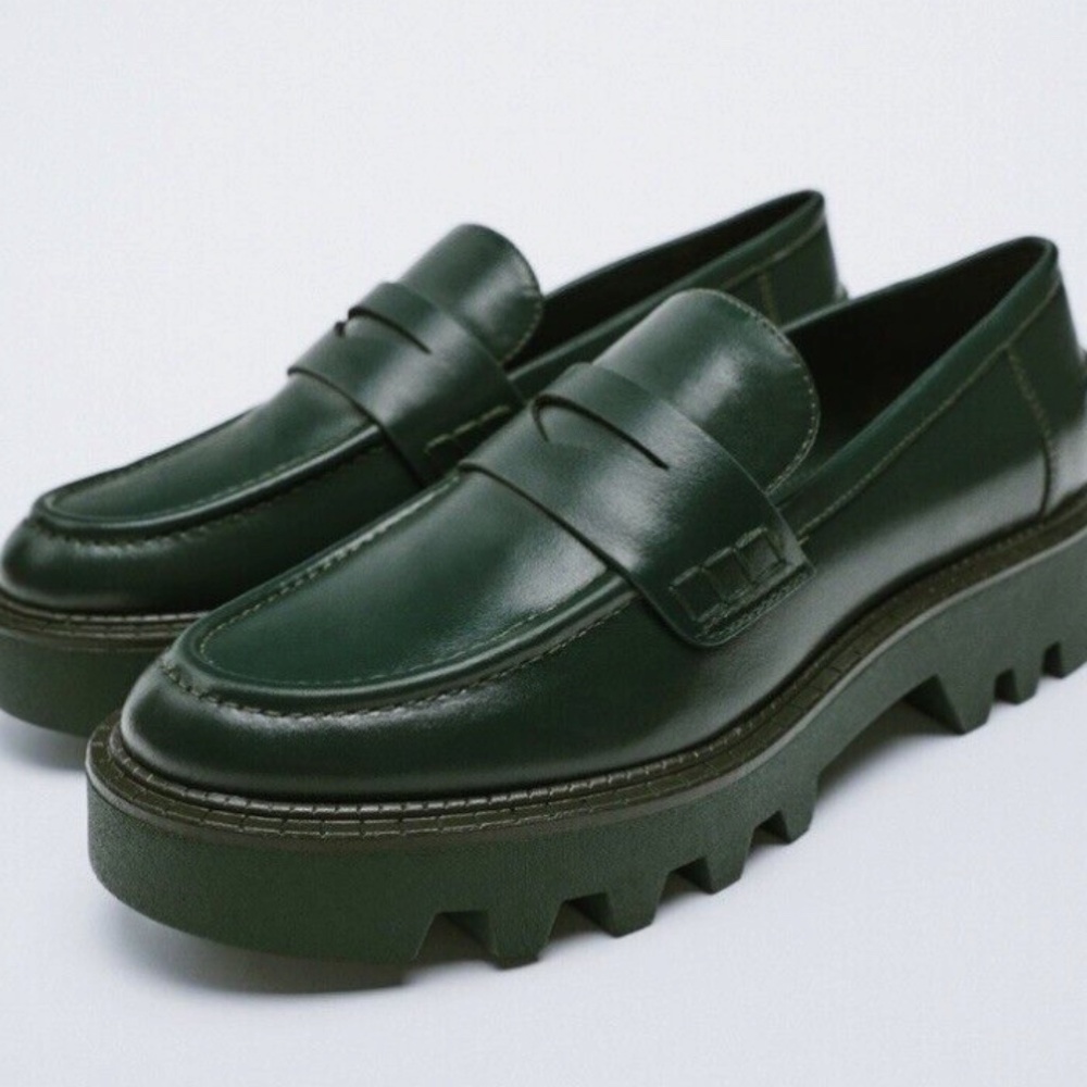 Zara Green Lug Tread Loafers